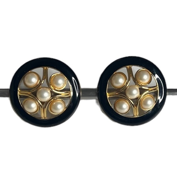 Monet Accessories - Monet Vintage Back Clasp Earrings With Gold + Pearl In Center